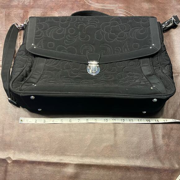 Vera Bradley Black Quilted Floral Laptop Messenger Bag Briefcase Adjustable‎ - Picture 16 of 16